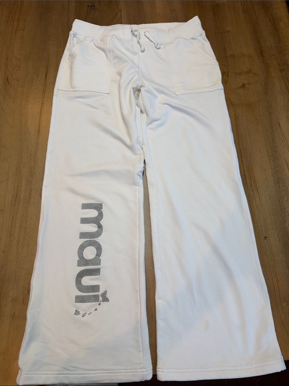 DNA couture White Sweatpants with Gray Maui Logo